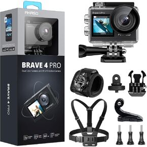 AKASO Brave 4 Pro Action Camera with Wrist Strap and Chest Strap Action Camera Accessories Kit Bundle