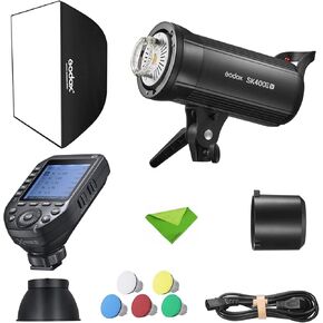 Godox SK400IIV SK400II-V + XProII-S Trigger for Sony, 400Ws Strobe Studio Flash GN65 5600K 2.4G with LED Modeling Lamp Bowens Mount Monolight for Studio, Portrait Photography with 60x90CM Softbox