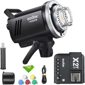 Godox MS300V w/Godox X2T-S Trigger 300W Studio Flash 5600±200K 0.1-1.8S Recycle Time with LED Modeling Lamp LED Light Strobe Flash Monolight for Photography, etc (MS300 Upgraded Version)