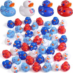 Jerify 24 Pcs 2 Inch Patriotic Rubber Ducks Summer Small Shower Float Rubber Ducks Star Ducky for Bath Birthday Gifts Baby Showers Beach Pool 4th of July Independence Day (Classic)