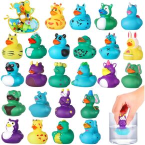 24 Pack Color Changing No Hole Rubber Ducks, Color Change Baby Bath Toys Without Holes for Toddlers Kids Ages 1-3 4-8, Easter Basket Stuffers for Kids, Easter Floating Toys Gift for Bath