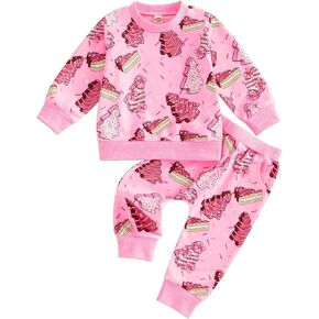Toddler Baby Girl Christmas Outfits Long Sleeve Cake Print Sweatshirt + Jogger Pants 2Pc Fall Clothes