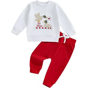 Toddler Baby Boy Girl Valentines Day Outfits Letter Print Sweatshirt Shirt Jogger Pants Set Infant Spring Clothes