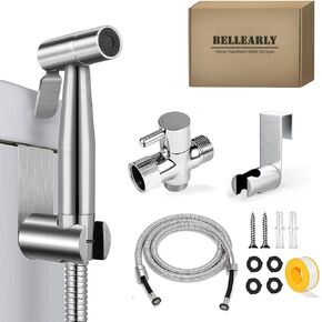 Bidet Sprayer for Toilet, Jet Spray Kit for Feminine Wash, Stainless Steel Handheld Bidet for Baby Diaper Cloth, Adjustable Water Pressure Control, Easy to Install, Chrome, BELLEARLY