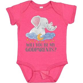 inktastic Will You Be My Godparents Cute Elephants Moon and Stars Baby Bodysuit