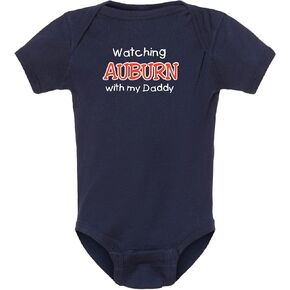 Campus Originals Watching Auburn with my Daddy Baby Bodysuit Outfit Toddler Shirt - Navy