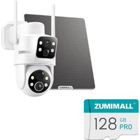 ZUMIMALL Security Cameras Wireless Outdoor with Dual Lens, 360° PTZ Solar Camera for Home Security, 2K Color Night Vision/AI Detection/2-Way Talk/2.4GHz WiFi/Siren & Light Alarm/IP66/Cloud/Alexa