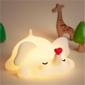 Cute Love Elephant Night Light For Kids, LED Squishy Nursery Lamp Warm Brightness For Breastfeeding , 3 Level Dimmable Soft Nightlight For Room Decor, Rechargeable Lamp Funny White Elephant Gifts