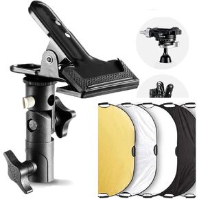 Selens 5-in-1 Oval Reflector with Handle(59 x 39 Inch)+Selens Photography Reflector Clamp Holder Speedlite Hot Shoe Bracket