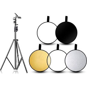 Emart Photography Studio 8.5 ft Stand Kit with Reflector Clamp Holder and 24’’ (60cm) Light Reflectors 5 in 1 Photo Collapsible Camera Light Reflector - Translucent, Silver, Gold, White,Black