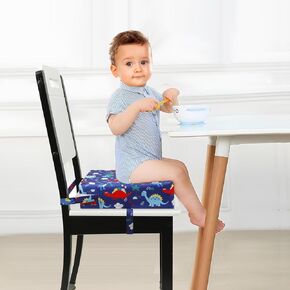 PandaEar Toddler Booster Seat for Dining Table, Portable Increasing Booster Cushion for Kids, Double Strap Safety,PU Anti-Scratch, Non-Slip Bottom (Blue)