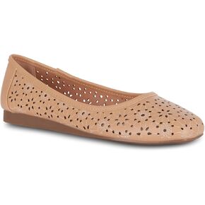 Priscilla Women’s Flats – Comfortable Vegan Slip-On Shoes with Memory Foam, Breathable Eyelet Stitch Detail, Available in Black, Cafe, White, Medium & Wide Sizes 6-10