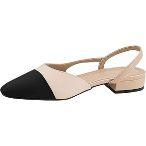 Slingback Flats for Women, Low Heel Mary Jane Flats with Square Pointed Toe, Splicing Dress Shoes with Thick Memory Foam