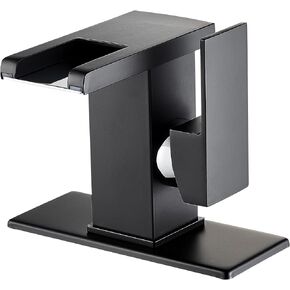 Bathroom Sink Faucet, 3-Piece Waterfall LED Light, 3 Hole, Black, Brass Stainless Steel, Widespread, for Bathroom & RV Sinks