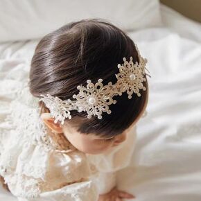 Baby Girl Headband with Bow White Baby Bow Flower Girl Crown Soft Nylon Handmade Flower Headband for Newborn Infant and Toddler Baby Girl Accessories (Flowers, One Size)