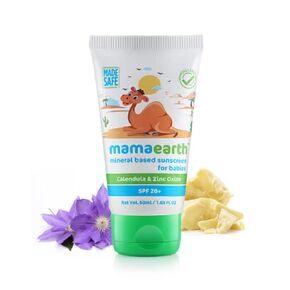 Mamaearth Mineral Based SPF 20+ Baby Sunscreen | Protects Against UV Rays & Soothes Skin | with Zinc Oxide | Waterproof & Safe for Delicate Skin | 3.38 Fl Oz/100 ml