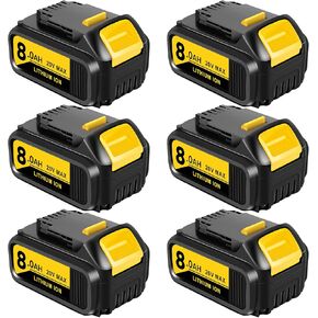 8.0Ah 20V Replacement for Dewalt 20v Battery Compatible with Dewalt Battery 20v DCB206 DCB204 DCB200 DCB180 Series Cordless Power Tools (2Pcs-8.0Ah)
