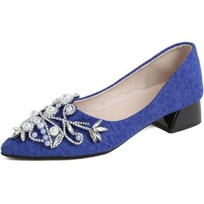 Women's Chunky Heel Comfortable Work Shoes Rhinestones Pearl Dress Wedding Pumps for Women - 1.18Inches Height