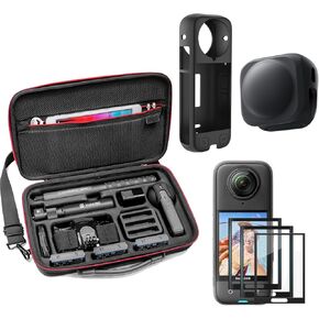 MYAKON Carrying Case for Insta360 X4 Accessories, Tempered Glass Screen Protectors (3 Pack), Silicone Protective Silicone Sleeve Case Cover and Lens Cap for Insta 360 X4 Accessories Bundle