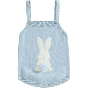 Newborn Baby Girl My First Easter Outfit Knit Sweater Fuzzy Bunny Embroidery Tank Top Sleeveless Romper Clothes
