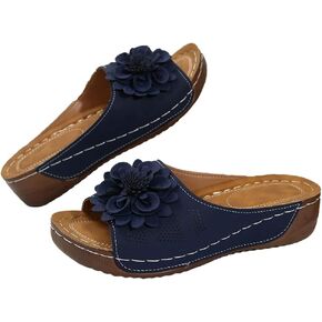 Rungion Womens Summer Beach Sandals Wedge Low Open Toe Slides Ladies Dressy Sandals Slipper Platform Comfortable Flower Sandals