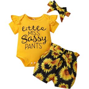 Newborn Baby Girl Clothes Summer Outfits Infant Romper Ruffle Short Sleeve Sunflower Floral Short Pants Cute Toddler Baby Girl Clothes Set 3PC