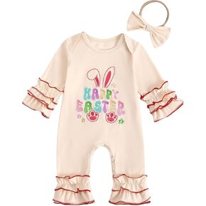Baby Girl St Patricks Day Outfit Clover Lucky Charm Long Sleeve Ruffle Romper Cute Clothes Newborn Bodysuit in Saudi Arabia