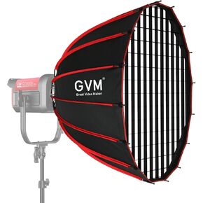 GVM YG90SP 36"/90cm Parabolic Softbox Quick Set up Quick Folding, with Diffusers/Honeycomb Grid, Compatible with GVM 200B 300B 500B 650B and Other Bowens Mount Light for Recording, Portraits