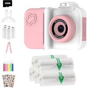 Kids Digital Camera (Including 5 Rolls of Printing Paper)+5 Rolls Thermal Adhesive Sticker Paper