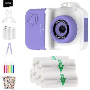 Kids Camera Instant Paper(Including 5 Rolls of Printing Paper)+5 Rolls Thermal Adhesive Sticker Paper