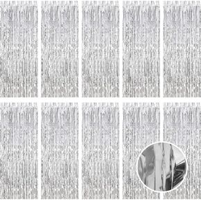 10 Pack Green Foil Curtain Backdrop 3.2ft x 9.8ft Green Metallic Tinsel Foil Fringe Curtains Streamer Photo Booth Backdrop for Birthday Party Engagement Bachelorette Party Decorations (Green)