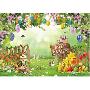 7X5FT Spring Easter Backdrop Sunshine Garden Fence Rabbit Egg Decoration Photography Backdrops Flower Backdrop Children Adult Portrait Photo Props DH-1106