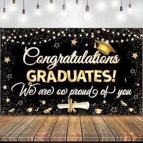 KatchOn, XtraLarge Congrats Grad Banner - 72x44 Inch, Graduation Banner | Congratulations Backdrop | Black and Gold We are So Proud of You Backdrop | Graduation Decorations 2025