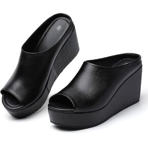 Orthopedic Wedge Sandals Women - Walking Shoes Leather Wedge Slides for Women Dressy Platform - Comfortable & Lightweight Fashion Casual Heels