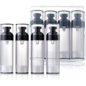 Wide Caliber airless Vacuum Pump Bottle, Reusable Cosmetics Pump Dispenser, DIY Easy Canned, Translucent Black Travel Size can be Packaged Separately Shampoo Light Lotion, etc. (1.0/oz, 5 Packs)