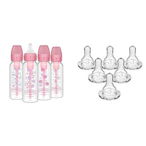 Dr. Brown's Natural Flow Anti-Colic Baby Bottles and Nipples Bundle (8oz/250mL) | Pink