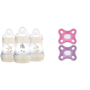 MAM Easy Start Anti Colic Baby Bottle, Easy Switch Between Breast and Bottle & Original Start Matte Newborn Baby Pacifier, Best Pacifier for Breastfed Babies, Sterilizer Case, Boy, 0-3 (Pack of 2)