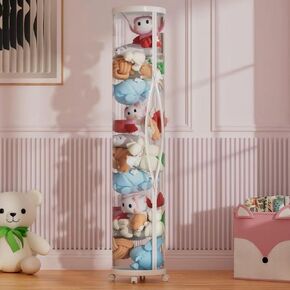 Stuff Animal Organizer,Stuffed Animal Zoo Storage,Stuffed Animal Storage Tube, PET Transparent Bucket with Zipper for Kids Toy Organizer Toy Storage Box with Lid (White)