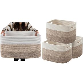 OIAHOMY Storage Basket, Woven Baskets for Storage - Pack of 3-Large Cotton Rope Basket, Rectangle Woven Baskets for Storage(Gradient Yellow)