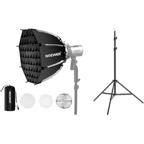 NEEWER 17.7"/45cm Octagonal Softbox Bowens Mount, Quick Folding Quick Set Up with Diffusers/Honeycomb Grid/Bag, 75"/6 Feet/190CM Photography Light Stands for Q4 RGB CB60 MS60B MS60C MS150B
