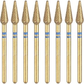 HARFINGTON 8pcs 120-140 Grits Diamond Grinding Bit 4.2mm Bullet-Head 2.35mm Shank 12mm Length Titanium Plated Stone Sanding Drill Bits Rotary Tool for Nails Grinding Polishing, Blue
