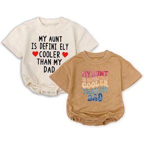 2Pcs My Aunt is Definitely Cooler Than My Dad Bodysuits, Baby Boy Clothes infant Funny Baby Girl Romper, Baby Outfit Short