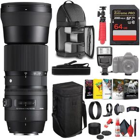 Sigma 150-600mm f/5-6.3 DG OS HSM عدسة معاصرة لحزمة Canon EF تشمل: حقيبة ظهر ، فلاش ، بطاقة الذاكرة ، محفظة البطاقة ، ثلاثي القوائم ثلاثي القوائم ، مجموعة تنظيف 12 بوصة ، فرشاة منفاخ ، قلم العدسة ، حزام الرقبة + المزيد