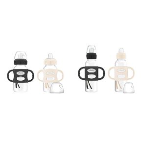 Dr. Brown's Milestones Sippy Spout Bottles, Wide-Neck & Narrow, 100% Silicone Handles, Easy-Grip, 9oz/270mL & 8oz/250mL, Black & Ecru, 2-Pack, 6m+