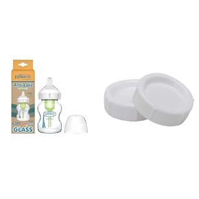Dr. Brown's Natural Flow Anti-Colic Options+ Wide-Neck Glass Baby Bottle 5 oz, Level 1 Slow Flow Nipple 1 Pack with Storage/Travel Caps 2 Pack