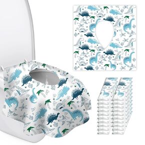 20 Pack Toilet Seat Covers Disposable for Kids Toddlers & Adults, Extra Large Waterproof Toilet Cover Individually Wrapped Travel Essential Portable Potty Training in Public Restrooms, Trip - Dinosaur