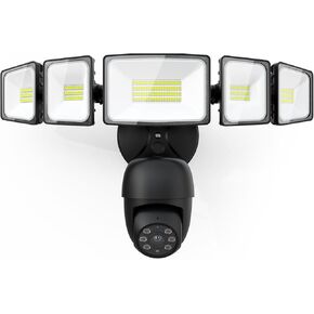 iMaihom Floodlight Camera Outdoor Wired, 2K QHD Security Cam with Motion-Activated 5 Heads Light, 5500LM Brightness, Built-in Siren, Color Night Vision, 2-Way Audio, Cloud/SD Storage, Black