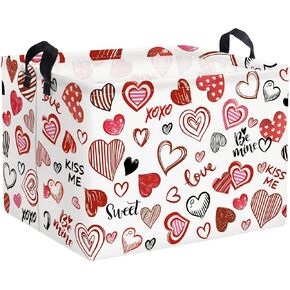 Clastyle Rectangular Red Heart Kid Storage Basket Line Love Baby Gift Basket Empty for Room Decor Clothes Toy Nursery Bin Book Shelf Basket