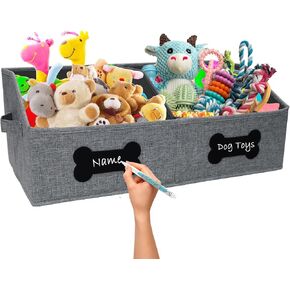 Large Dog Toy Basket,Collapsible Dog Toy Bin with Divider,Fabric Dog Toy Box,Trapezoid Dog Toy Storage-with DIY Tag,Dog Storage Organizer Ideal for Storing Pet Toys/Blankets/Leashes/Ropes