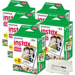 Fujifilm INSTAX Mini Instant Film (White) for Fujifilm Mini 8 & Mini 9 Cameras w/Microfiber Cloth by Quality Photo (80 Film Sheets)